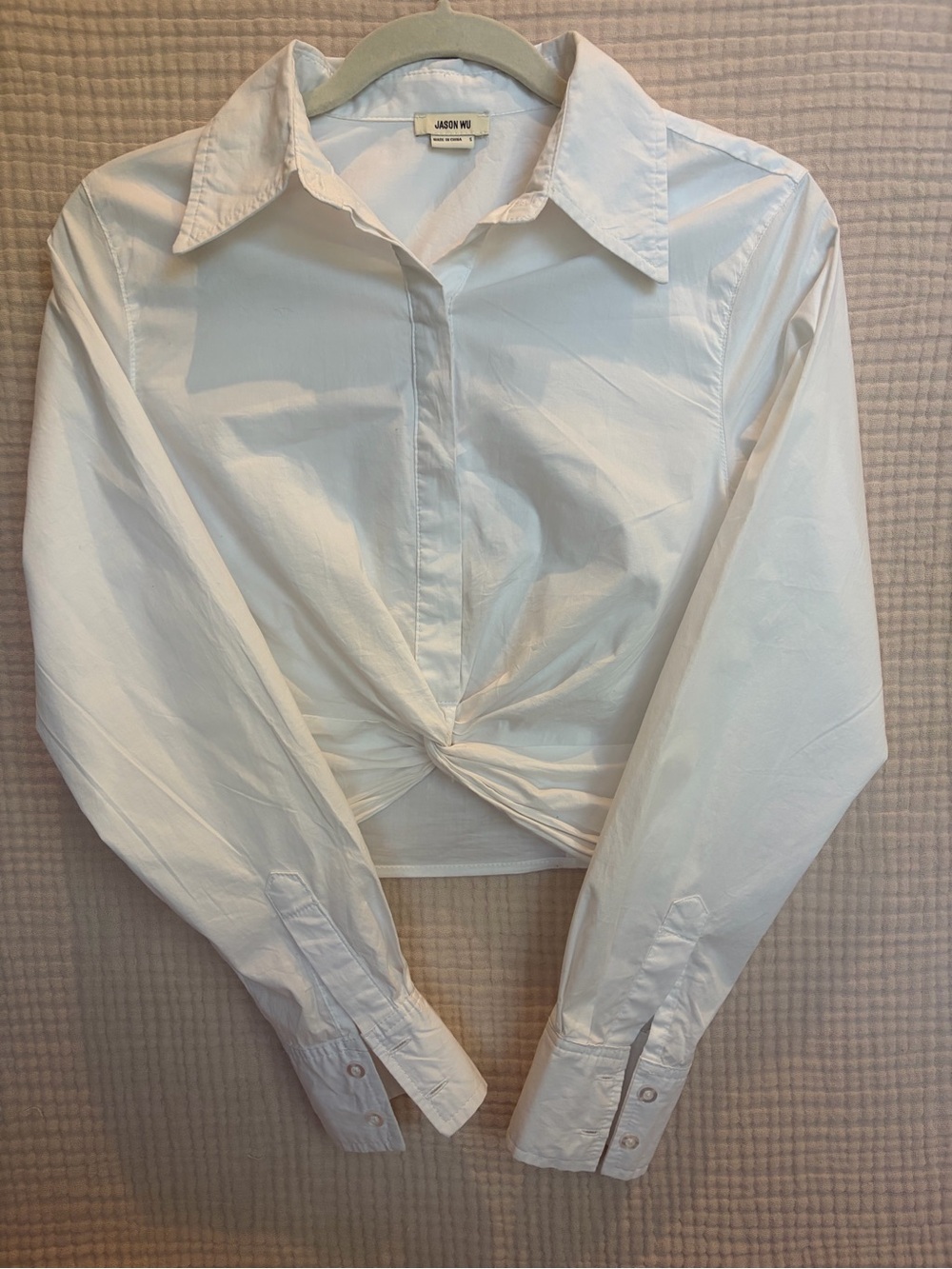 Jason Wu White Cropped Twist Front Blouse Small Cotton Stretch Small